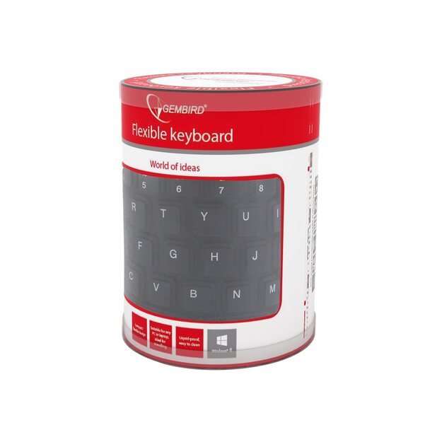 Klaviatūra laidinė GEMBIRD KB-109F-B Flexible , USB + OTG, black color, US layout