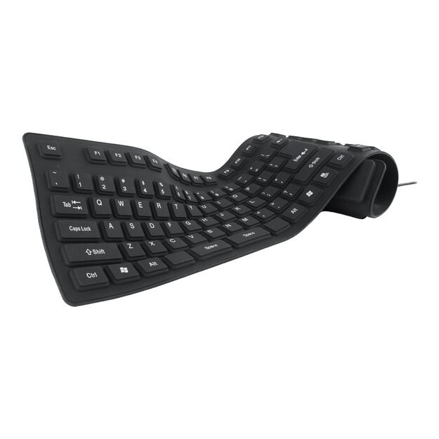 Klaviatūra laidinė GEMBIRD KB-109F-B Flexible , USB + OTG, black color, US layout