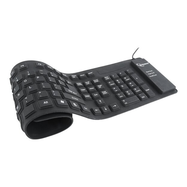 Klaviatūra laidinė GEMBIRD KB-109F-B Flexible , USB + OTG, black color, US layout
