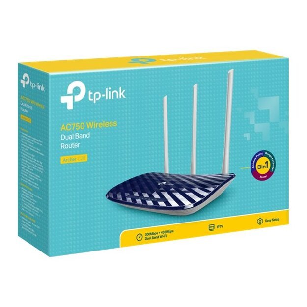 Maršrutizatorius TP-LINK AC750 Dual Band Mediatek 433Mbps at 5GHz + 300Mbps at 2.4GHz 802.11ac a b g n