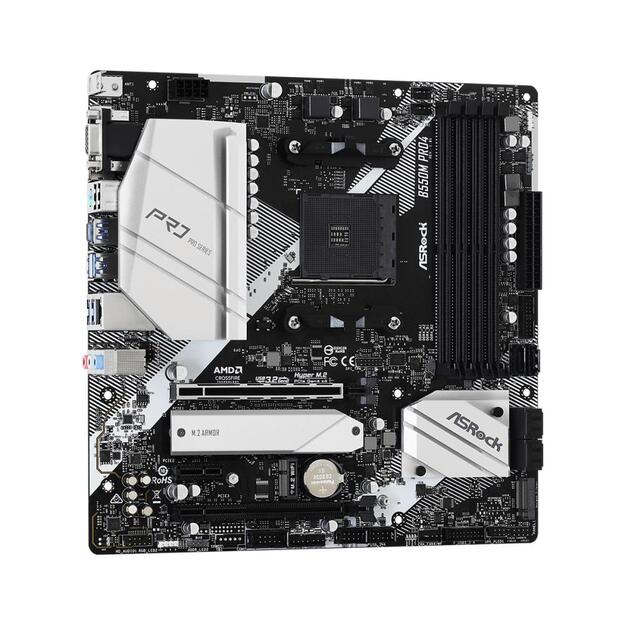 Pagrindinė plokštė ASROCK B550M Pro4 AM4 Socket DDR4 4733+ 1 x3.0 x16 x4.0 PCIe HDMI D-Sub DisplayPort 7.1 CH HD 6 SATA3 2 USB 3.2 mATX MB