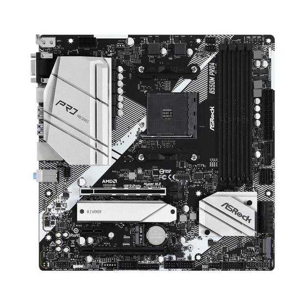 Pagrindinė plokštė ASROCK B550M Pro4 AM4 Socket DDR4 4733+ 1 x3.0 x16 x4.0 PCIe HDMI D-Sub DisplayPort 7.1 CH HD 6 SATA3 2 USB 3.2 mATX MB