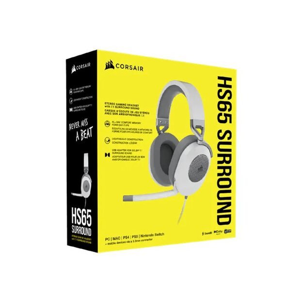 Ausinės CORSAIR HS65 Surround White EU