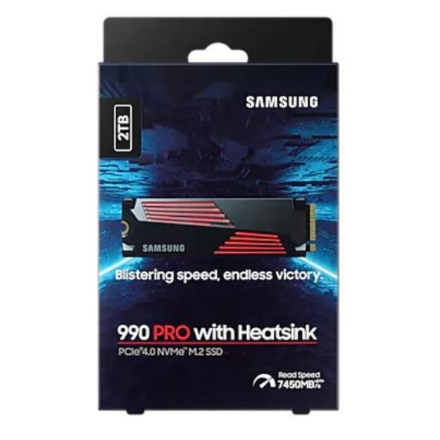 SSD|SAMSUNG|990 PRO with Heatsink|2TB|M.2|PCIE|NVMe|MLC|Write speed 6900 MBytes/sec|Read speed 7450 MBytes/sec|2.3mm|TBW 1200 TB|MTBF 1500000 hours|MZ-V9P2T0CW