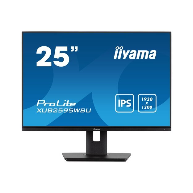 IIYAMA XUB2595WSU-B5 25inch ETE IPS-panel 1920x1200 300cd/m VGA HDMI DisplayPort 4ms Speakers USB HUB 2x2.0 15cm Height Adj. Stand