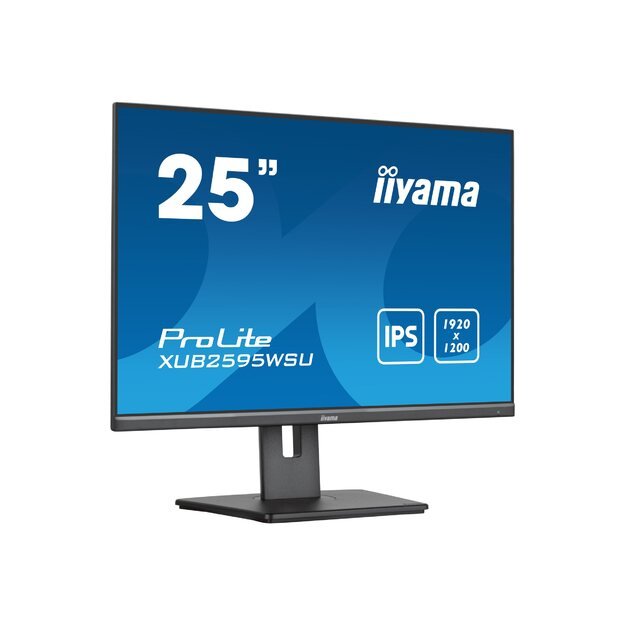 IIYAMA XUB2595WSU-B5 25inch ETE IPS-panel 1920x1200 300cd/m VGA HDMI DisplayPort 4ms Speakers USB HUB 2x2.0 15cm Height Adj. Stand