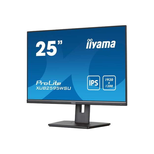 IIYAMA XUB2595WSU-B5 25inch ETE IPS-panel 1920x1200 300cd/m VGA HDMI DisplayPort 4ms Speakers USB HUB 2x2.0 15cm Height Adj. Stand