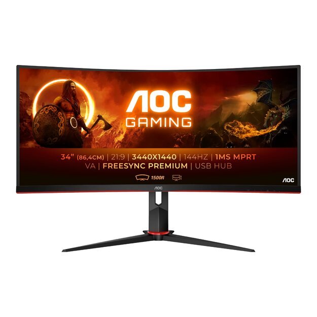 Monitorius AOC CU34G2X/BK 34inch 1500mm Curved