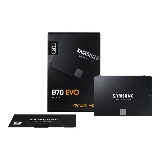 Kietasis diskas (SSD) vidinis SSD|SAMSUNG|870 EVO|2TB|SATA|SATA 3.0|MLC|Write speed 530 MBytes/sec|Read speed 560 MBytes/sec|2,5 |MTBF 1500000 hours|MZ-77E2T0B/EU