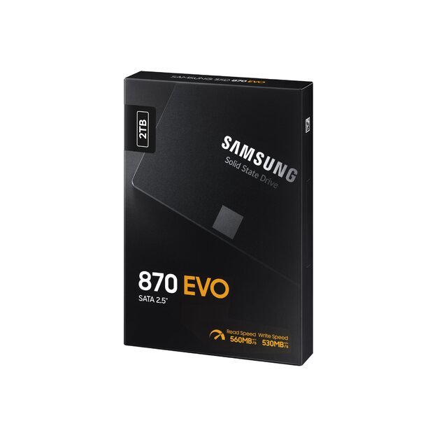 Kietasis diskas (SSD) vidinis SSD|SAMSUNG|870 EVO|2TB|SATA|SATA 3.0|MLC|Write speed 530 MBytes/sec|Read speed 560 MBytes/sec|2,5 |MTBF 1500000 hours|MZ-77E2T0B/EU