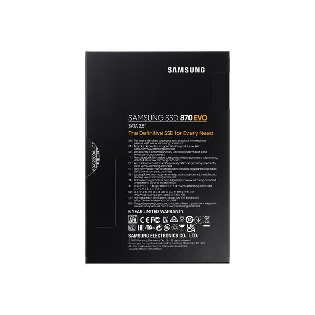 Kietasis diskas (SSD) vidinis SSD|SAMSUNG|870 EVO|2TB|SATA|SATA 3.0|MLC|Write speed 530 MBytes/sec|Read speed 560 MBytes/sec|2,5 |MTBF 1500000 hours|MZ-77E2T0B/EU