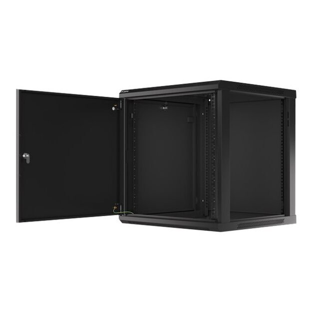 Komutacinė spinta pakabinama LANBERG 12U 600x600 steel doors black flat pack