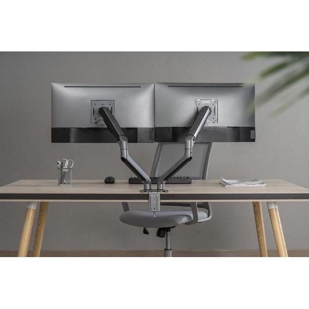 Monitoriaus laikiklis GEMBIRD Desk mounted adjustable double monitor arm space grey 1