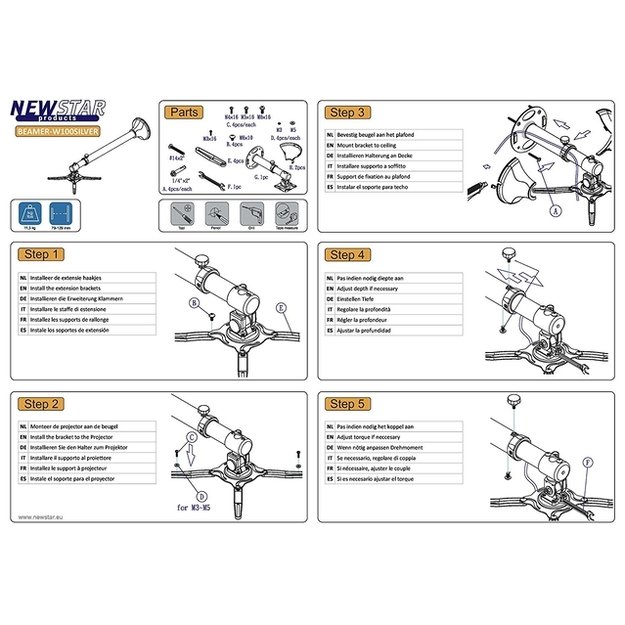 Projektoriaus laikiklis sieninis BEAMER-W100SILVER NEOMOUNTS