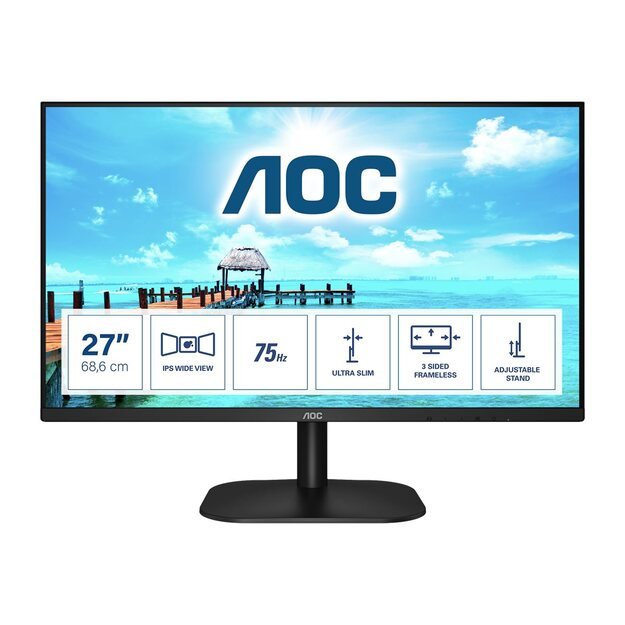 Monitorius AOC 27B2H 27inch IPS FHD 1920x1080 16:9 250cd/m2 1000:1 7ms HDMI1.4 and VGA inputs Lowblue Mode VESA Compatible