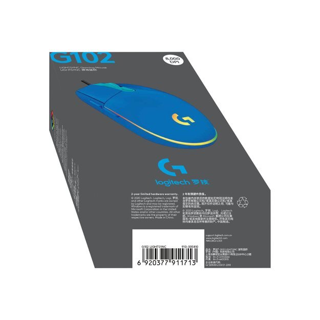 Kompiuterinė pelė laidinė LOGITECH G102 Lightsync Blue EER 3