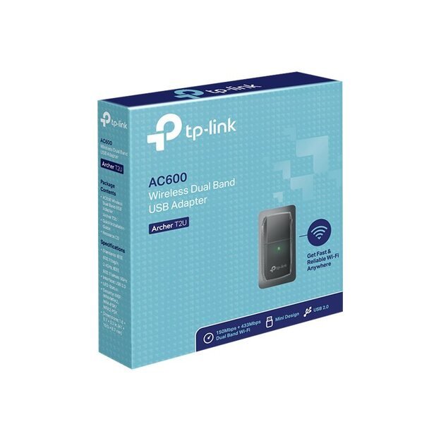 USB belaidžio tinklo Wi-Fi adapteris TP-LINK AC600 Dual Band MTK 1T1R 433Mbps 5Ghz + 150Mbps at 2.4Ghz USB 2.0