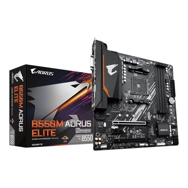 Pagrindinė plokštė GIGABYTE B550M AORUS ELITE AM4 DDR4 2xM.2 4xSATA HDMI DVI mATX MB