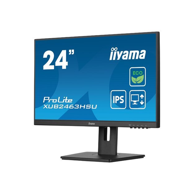 IIYAMA XUB2463HSU-B1 23.8inch ETE IPS EyeComfort/EyeSafe 2.0 FHD 100Hz 250cd/m2 3ms Speakers HDMI DP 2xUSB 3.2 15cm Heigt Adj.