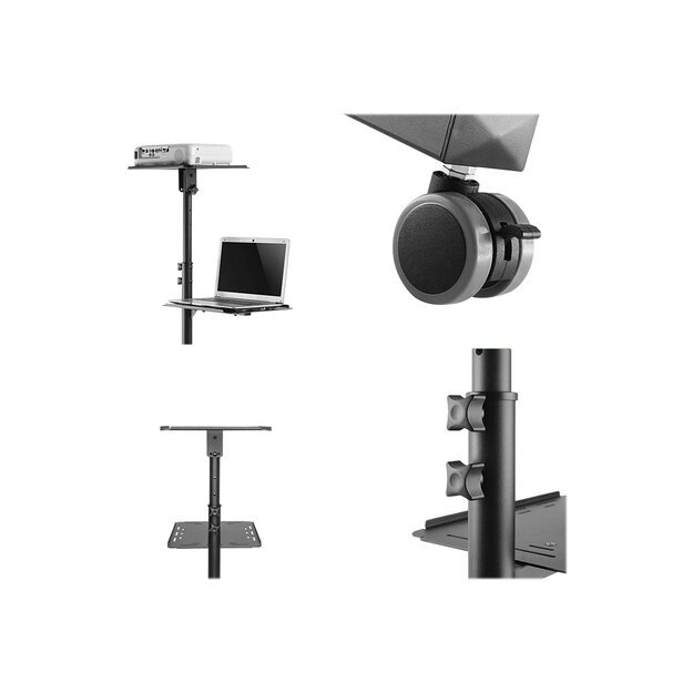 TECHLY Universal Adjustable Trolley for Notebook Projector with Shelf Black 10