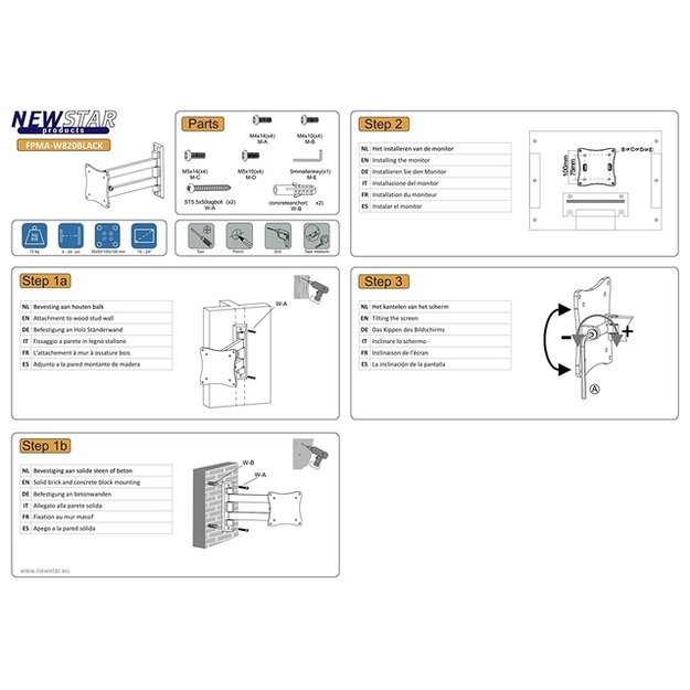 Televizoriaus laikiklis sieninis 10-24 /FPMA-W820BLACK NEOMOUNTS