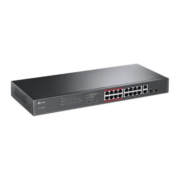 Komutatorius TP-LINK Desktop 16x10Base-T 100Base-TX 2x10 100 1000BASE-T SFP combo PoE+ ports 16 192W TL-SL1218MP 1