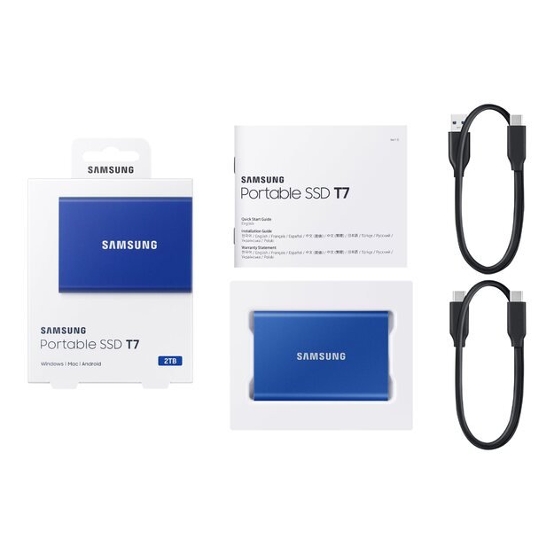 Išorinis kietasis diskas SSD |SAMSUNG|T7|2TB|USB 3.2|Write 1000 MBytes/sec|Read 1050 MBytes/sec|MU-PC2T0H/WW