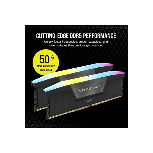 CORSAIR VENGEANCE RGB 32GB 2x16GB DDR5 6000MT/s DIMM Unbuffered 36-44-44-96 Std PMIC XMP 3.0 Black Heatspreader PCB 1.4V 18