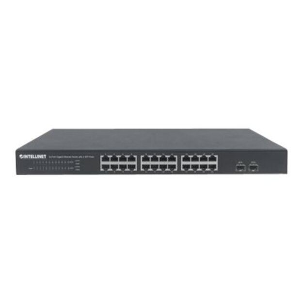 Komutatorius INTELLINET 24-Port Gigabit Ethernet Switch with 2 SFP Ports 24 x 10/100/1000 Mbps RJ45 Ports + 2 x SFP IEEE 802.3az 19inch Rackmount 4