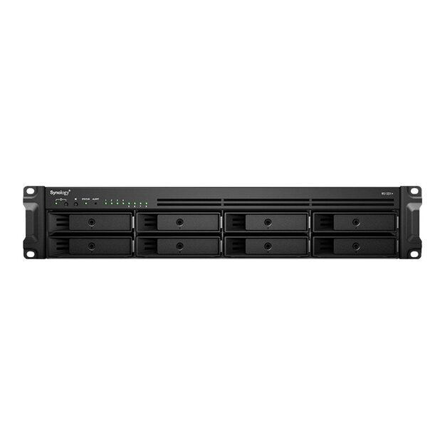 SYNOLOGY RS1221RP+ 8-Bay NAS-Rackmount AMD Ryzen V1500B quad-core 2.2 GHz 4GB DDR4 up to 32GB RJ-45 4x1GbE 2xUSB 3.2 1xeSATA 11