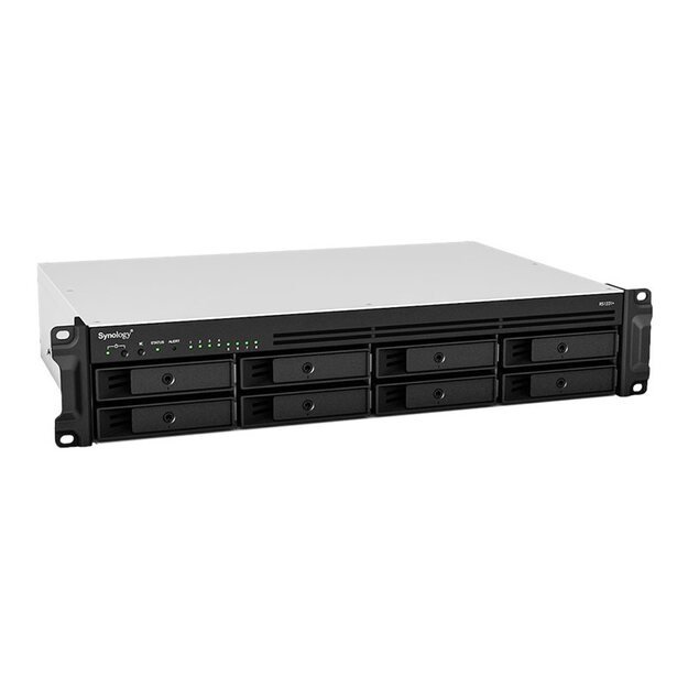 SYNOLOGY RS1221RP+ 8-Bay NAS-Rackmount AMD Ryzen V1500B quad-core 2.2 GHz 4GB DDR4 up to 32GB RJ-45 4x1GbE 2xUSB 3.2 1xeSATA 4