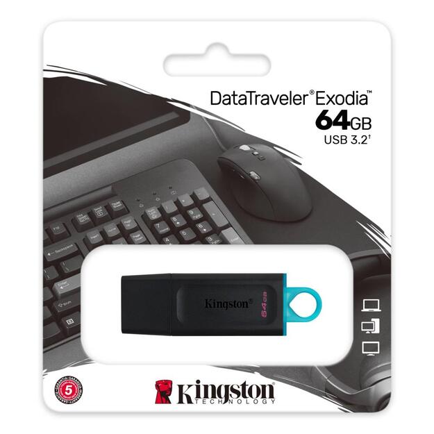 USB raktas KINGSTON 64GB USB3.2 Gen 1 DataTraveler Exodia Black + Teal