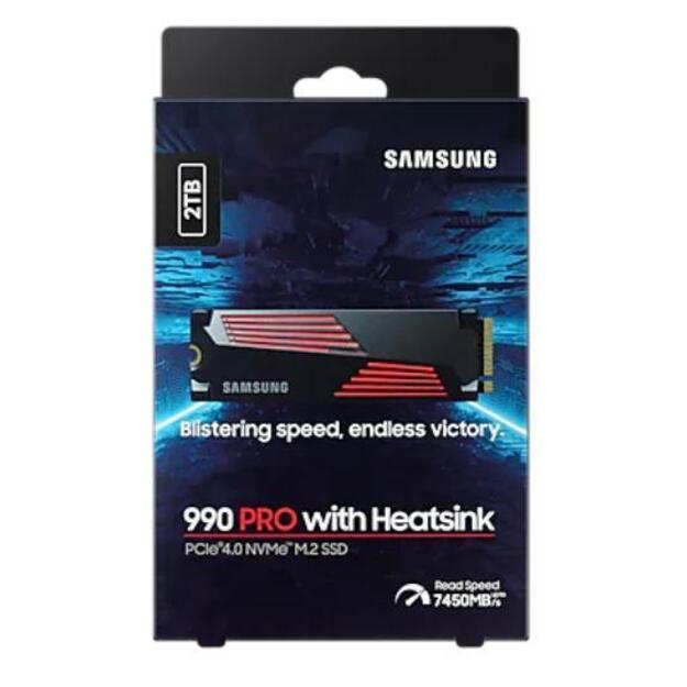 SSD|SAMSUNG|990 PRO with Heatsink|2TB|M.2|PCIE|NVMe|MLC|Write speed 6900 MBytes/sec|Read speed 7450 MBytes/sec|2.3mm|TBW 1200 TB|MTBF 1500000 hours|MZ-V9P2T0GW