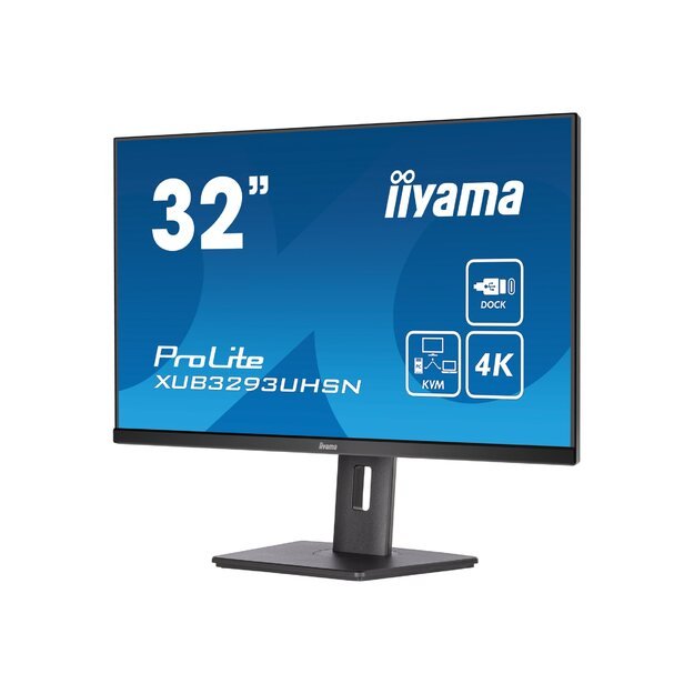 IIYAMA XUB3293UHSN-B5 32inch ETE IPS 3840x2160 UHD 1000:1 350cd/m2 4ms HDMI DP USB-C Dock Speakers LAN 65W PD 15cm Height Adj. Stand