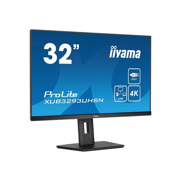 IIYAMA XUB3293UHSN-B5 32inch ETE IPS 3840x2160 UHD 1000:1 350cd/m2 4ms HDMI DP USB-C Dock Speakers LAN 65W PD 15cm Height Adj. Stand