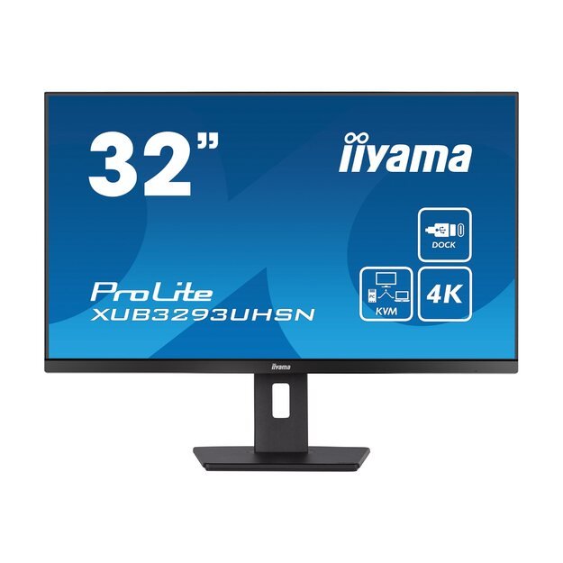 IIYAMA XUB3293UHSN-B5 32inch ETE IPS 3840x2160 UHD 1000:1 350cd/m2 4ms HDMI DP USB-C Dock Speakers LAN 65W PD 15cm Height Adj. Stand