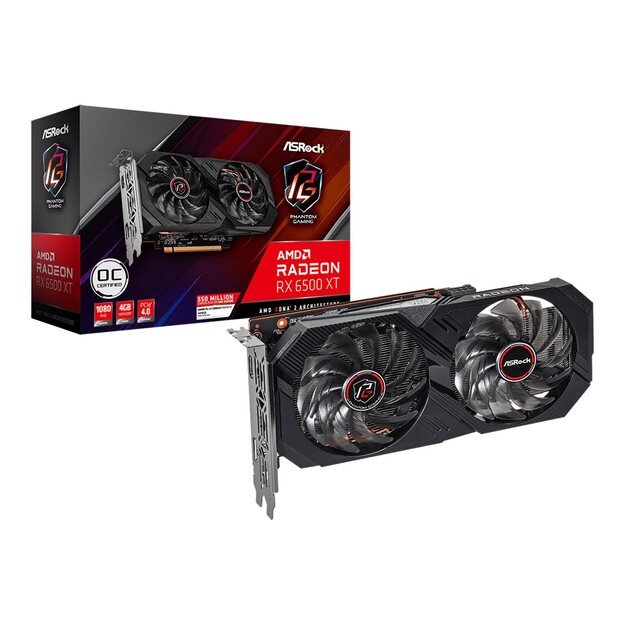 Vaizdo plokštė ASROCK RX 6500 XT Phantom Gaming D OC 4GB GDDR6 1xDP 1.4a HBR3 1xHDMI 2.1