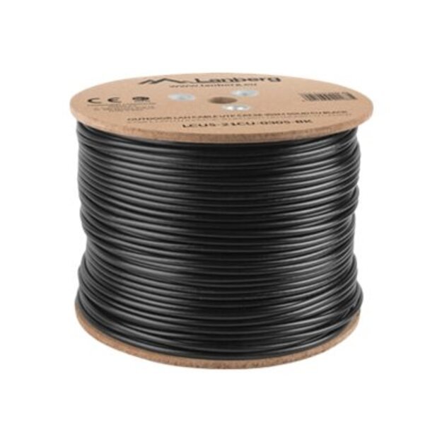 Instaliacinis tinklo kabelis LANBERG LCU5-21CU-0305-BK UTP stranded cable CU OUTDOOR, cat. 5e, 305m, Black