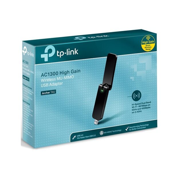 TP-Link AC1200 Wireless Dual Band USB 3.0 Adapter 1200Mbps USB3.0/2.0 300Mbps at 2.4Ghz + 900Mbps at 5Ghz 802.11a/b/g/n/ac, WPA2/WPA