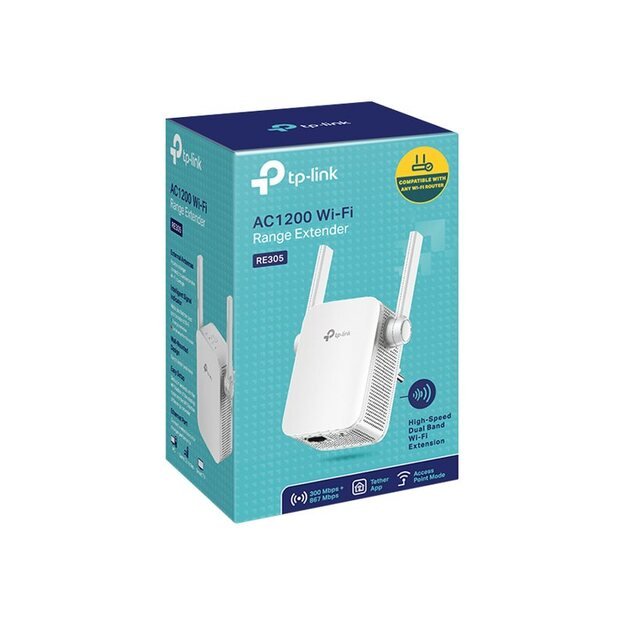 Belaidžio ryšio stiprintuvas TP-LINK AC1200 Dual Band Wi-FI Wall Plugged MediaTek 867Mbps at 5GHz + 300Mbps at 2.4GHz