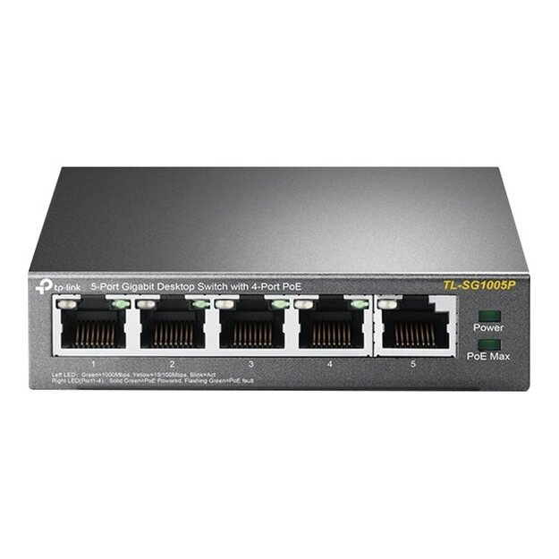 Komutatorius TP-LINK 5-Port Gigabit Desktop with 4-Port PoE 5 Gigabit RJ45 ports 4 PoE ports 56W PoE steel case