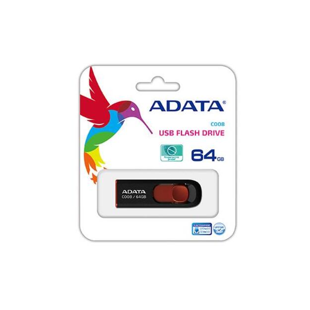 USB raktas USB2 64GB/BLACK/RED AC008-64G-RKD ADATA