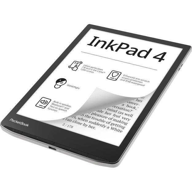 E-Reader|POCKETBOOK|InkPad 4|7.8 |1872x1404|1xAudio-Out|1xUSB-C|Micro SD|Wireless LAN|Bluetooth|PB743G-U-WW