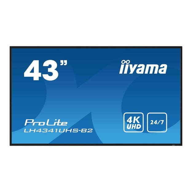 IIYAMA LH4341UHS-B2 43inch 3840x2160 4K UHD IPS panel 1precent Haze Landscape and Portrait mode Speakers 2x 10W VGA 3x HDMI 500cd/m2