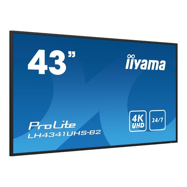 IIYAMA LH4341UHS-B2 43inch 3840x2160 4K UHD IPS panel 1precent Haze Landscape and Portrait mode Speakers 2x 10W VGA 3x HDMI 500cd/m2