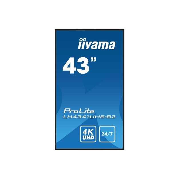 IIYAMA LH4341UHS-B2 43inch 3840x2160 4K UHD IPS panel 1precent Haze Landscape and Portrait mode Speakers 2x 10W VGA 3x HDMI 500cd/m2