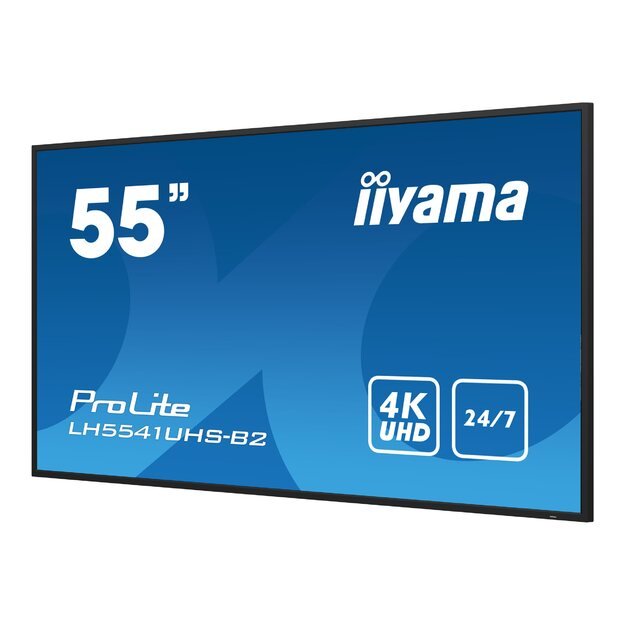 IIYAMA LH5541UHS-B2 55inch 3840x2160 4K UHD IPS panel 1precent Haze Landscape and Portrait mode Speakers 2x 10W VGA 3x HDMI 500cd/m2