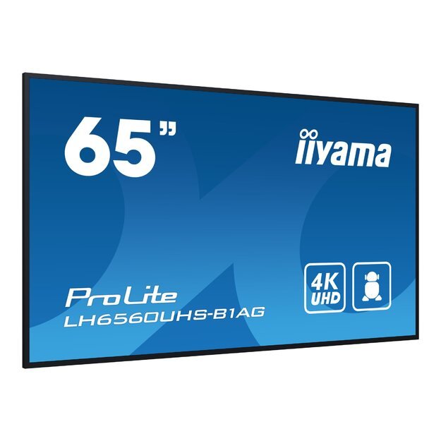 IIYAMA LH6560UHS-B1AG 65inch 3840x2160 UHD VA panel Haze 25perc 500cd/m Landscape and Portrait Wallmount Included