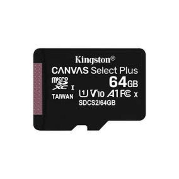 Atminties kortelė KINGSTON 64GB micSDXC Canvas Select Plus 100R A1 C10 Single Pack w/o ADP