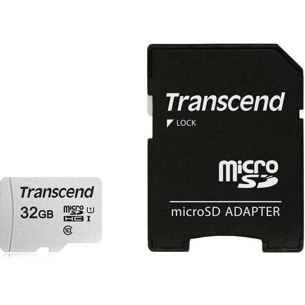 Atminties kortelė su adapteriu MEMORY MICRO SDHC 32GB W/ADAPT/C10 TS32GUSD300S-A TRANSCEND